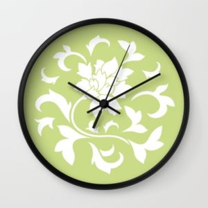 Wall Clock, Black, Oriental Flower, Daiquiri Green