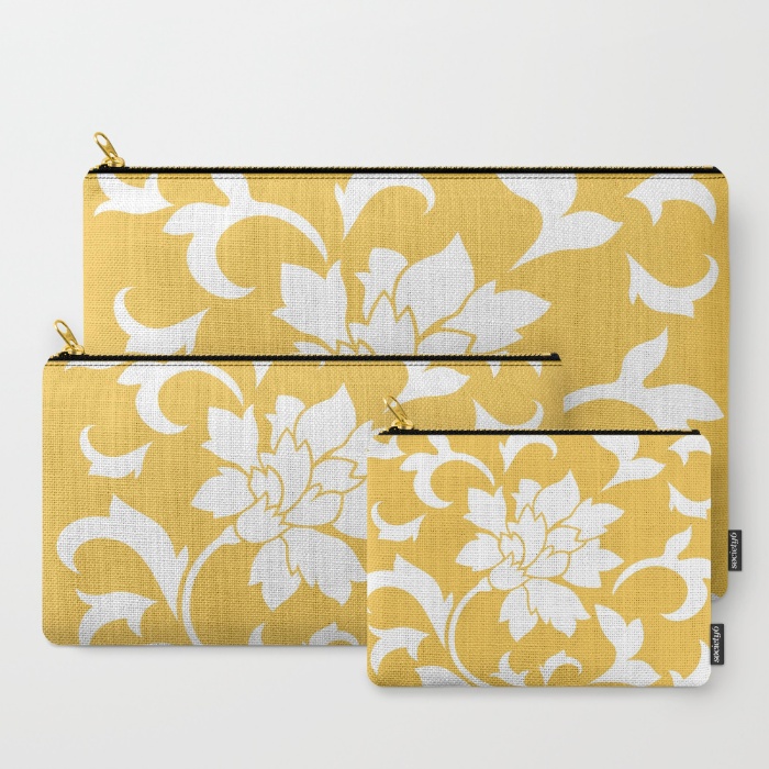 Carry-All Pouch Set of 3, Oriental Flower - Mustard Yellow