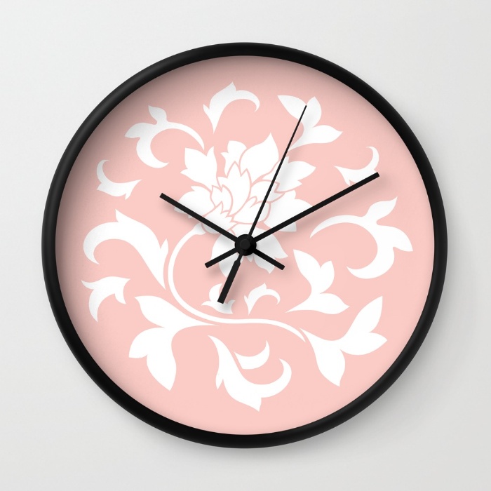 Wall Clock, Black, Oriental Flower, Rose Quartz