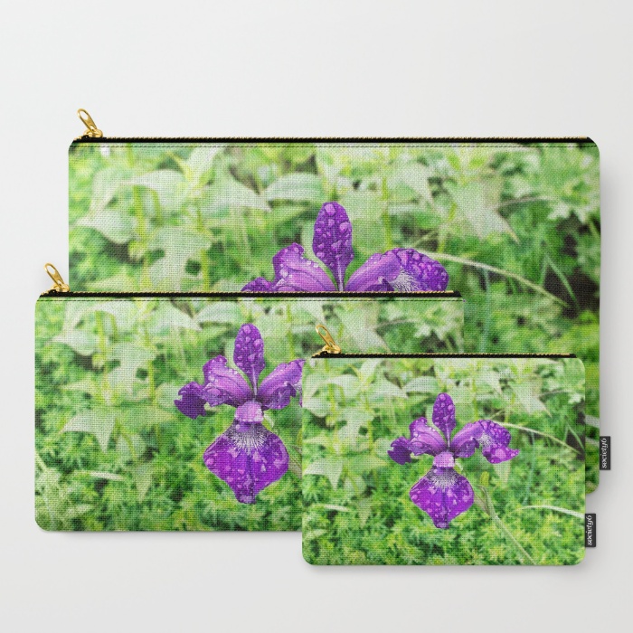 Carry-All Pouch Set of 3, Purple Iris Flower With Raindrops
