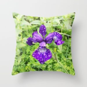 Throw Pillow Cover (16" X 16") Indoor - Purple Iris Flower With Raindrops