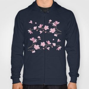 Square Cherry Blossom Transparent - HOODY UNISEX ZIP NAVY SMALL FRONT PRINT ZIP