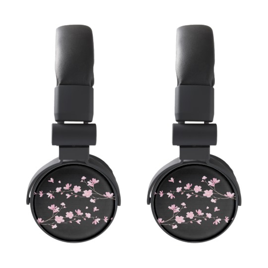 Cherry Blossom - Black Headphones