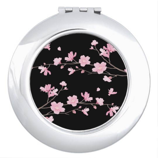 Cherry Blossom - Black Makeup Mirror