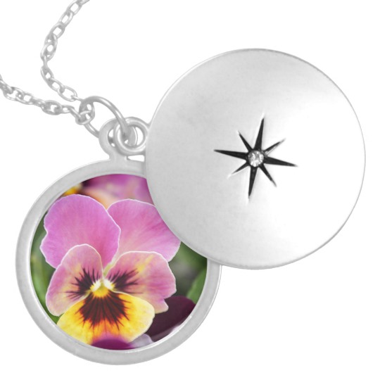 Colorful Pink and Yellow Pansy Flower Silver Plated Necklace