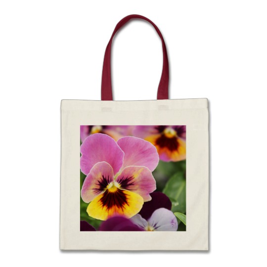 Colorful Pink and Yellow Pansy Flower Tote Bag