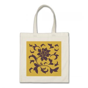 Oriental Flower - Cherry Chocolate & Mustard Tote Bag