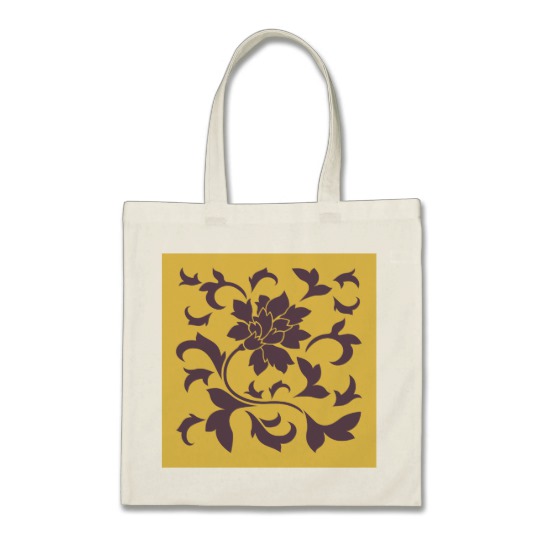 Oriental Flower - Cherry Chocolate & Mustard Tote Bag