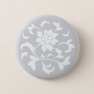 Oriental Flower - Silver Circular Pattern Pinback Button